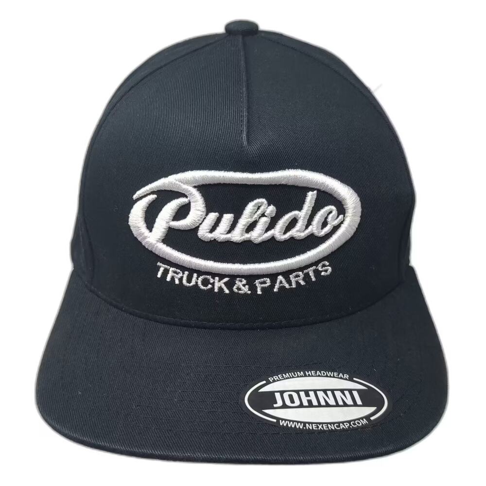 Johnni 5 Panel Hat Black White Green OS Snapback Flat Brim Pulido Truck Logo